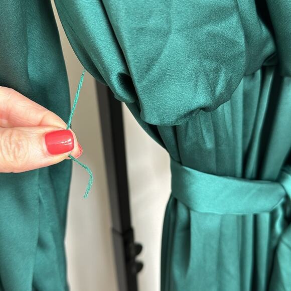 NWT MAC DUGGAL 49146 Deep Green Bishop Sleeve Faux Wrap Maxi Gown Women’s - Picture 12 of 13